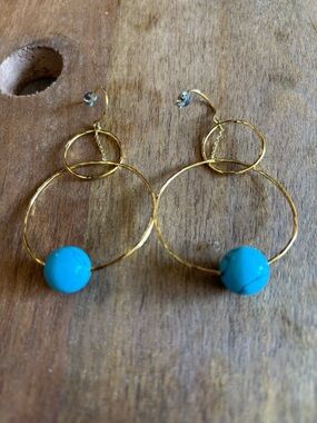 Gorjana Gold Double Hoop Earrings with Turquoise Bead